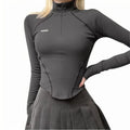 Slim-Fit Yoga Top Functional Vertical Collar Thinned Segmentation Invisible Zipper Irregular Hem Top