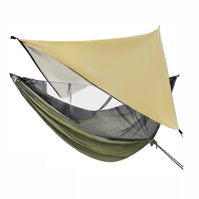 Waterproof Camping Hammock with Mosquito Net Rain Fly Heavy Duty Tree Strap Nylon Tarp Canopy