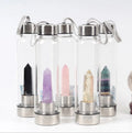 Stainless Steel & Bamboo Lid Infuser Water Bottle with Crystal Craft Glass Drinking Bottle Healing Crystals Handcrafted Product