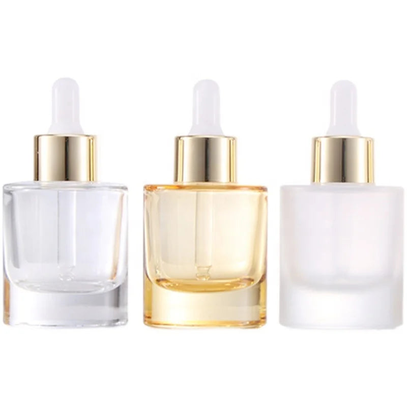 30ml Dropper Glass Bottle Flat Shoulder Serum Essential Oil Drop Pipette Thick Bottom Empty Essence Glass Bottle with Dropper