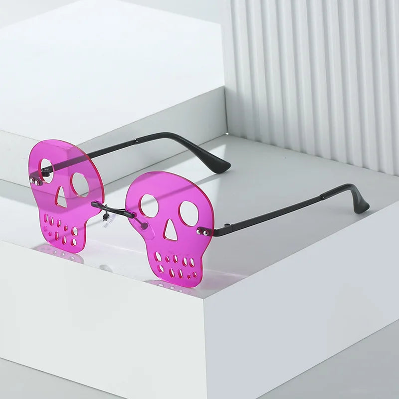 Skull Funny Party Glasses Rimless Skull Funny Sunglasses Metal Fashion Rimless Lens Sun Sunglasses