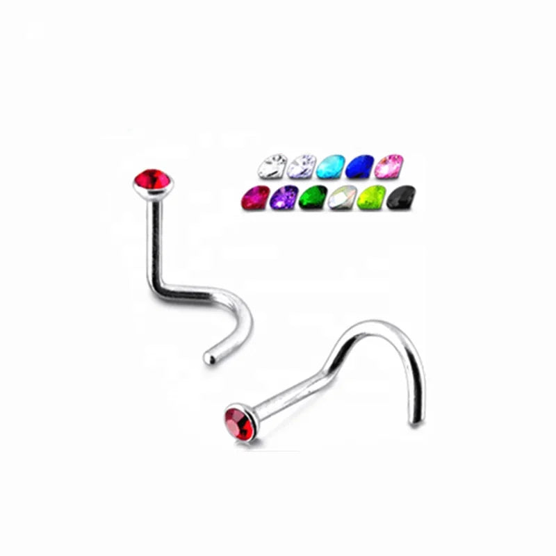 New Design S Shape Rhinestone Stone Gold Plated Nose Piercing Surgical Steel Multicolor Nose Ring Nostril Piercing Jewelry