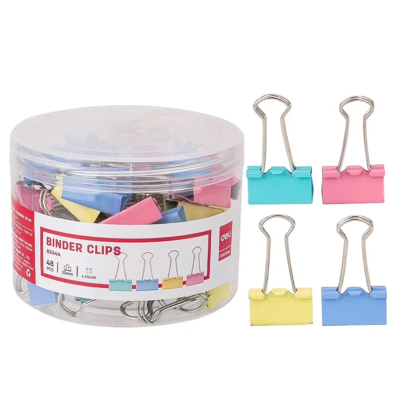 Deli E8554A 48pcs/barrel 25mm Macaroon Color Binder Clips Metal Learning Office Folder 48barrel*48pcs=2304pcs Per Carton Set