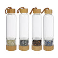 550ml Custom Design Natural Crystal Infused Glass Water Bottle Bamboo Lid Gemstone Water Bottle with Crystal Inside