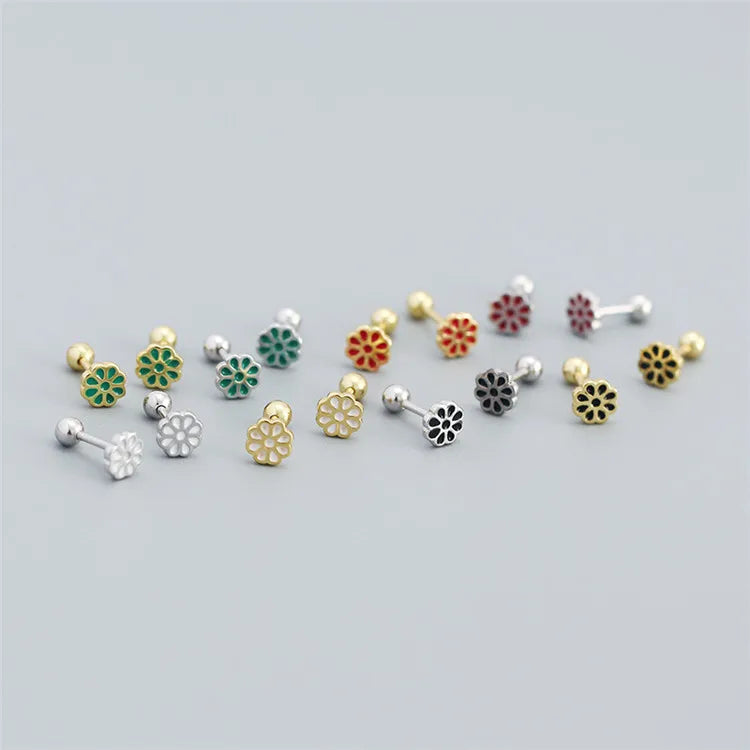 SP Wholesale Korean INS Style 925 Sterling Silver Colourful Enamel Flower Screw Backs Stud Earrings