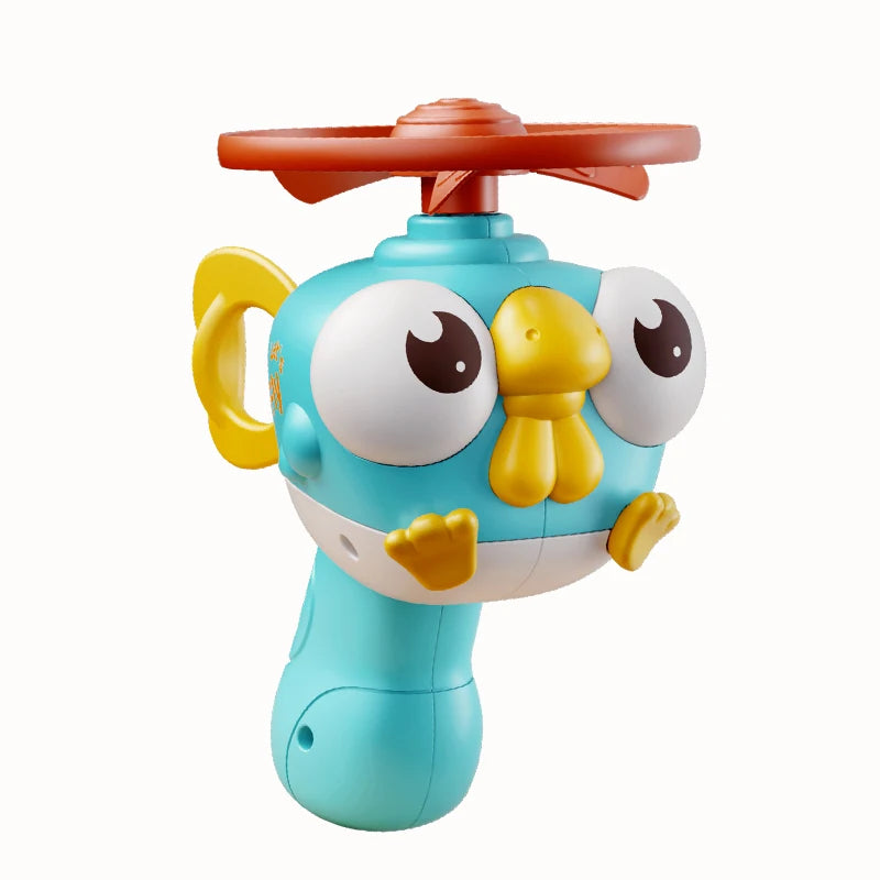 Flying Disc Toys Kids Handheld Flying Launcher Gun Cartoon Pull String Rotating Flying Saucer Toys for Kid Outdoor Game