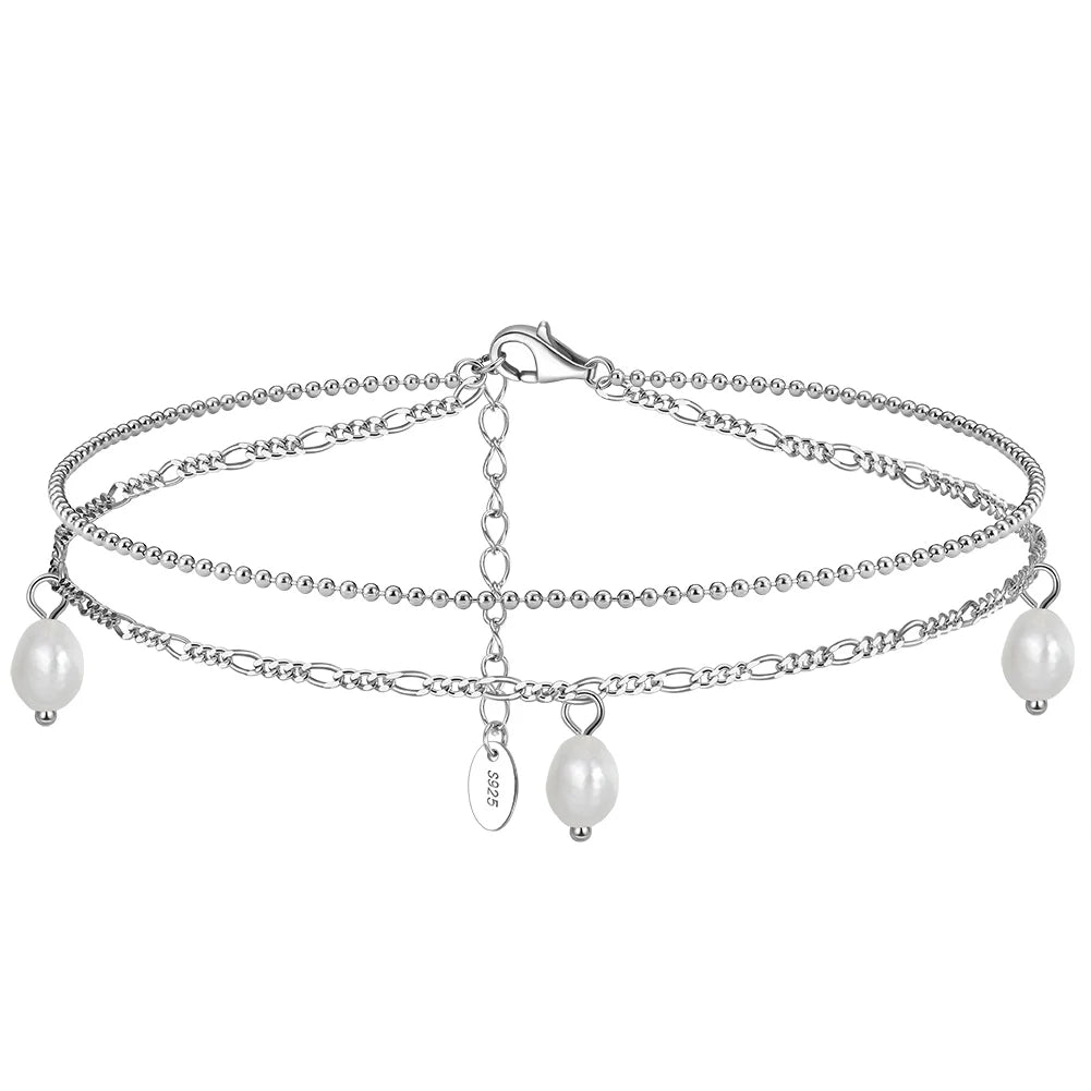 RINNTIN SA41 Silver Ball Chain&Diamond-Cut Figaro Chain Layered Anklet Beach Adjustable Chain Anklet Foot Jewelry