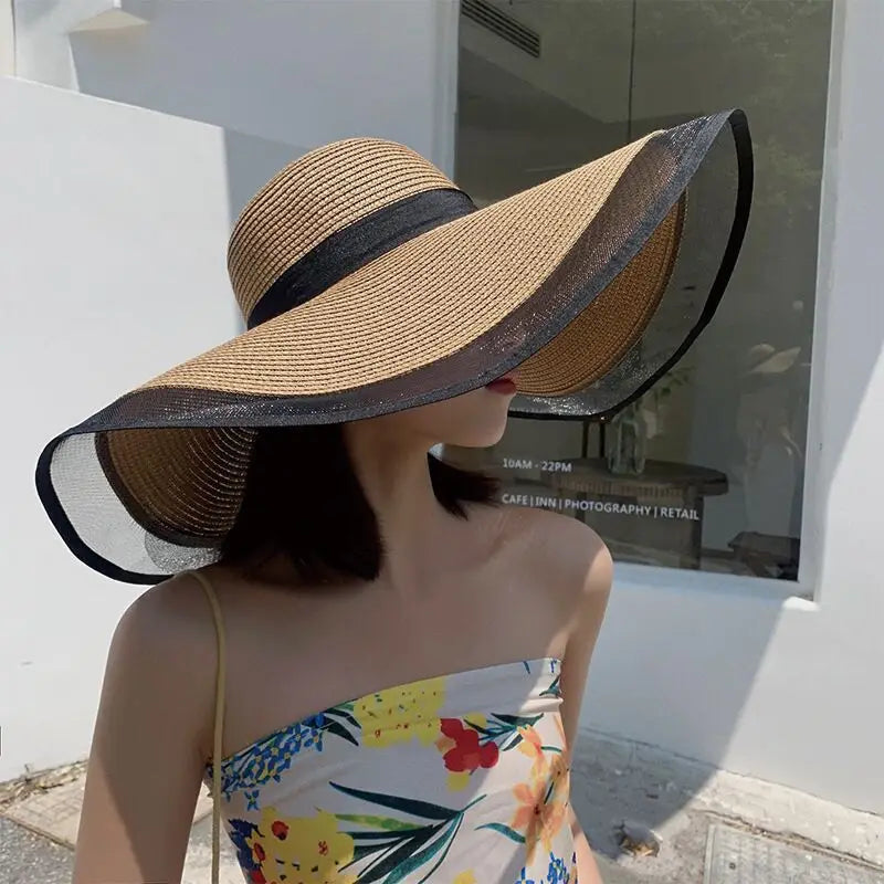 Ladies Fashion Custom Sun Black Cowboy Wide Brim Panama Lace Floppy Beach Cap Girls Straw Hats Fedora for Women Summer