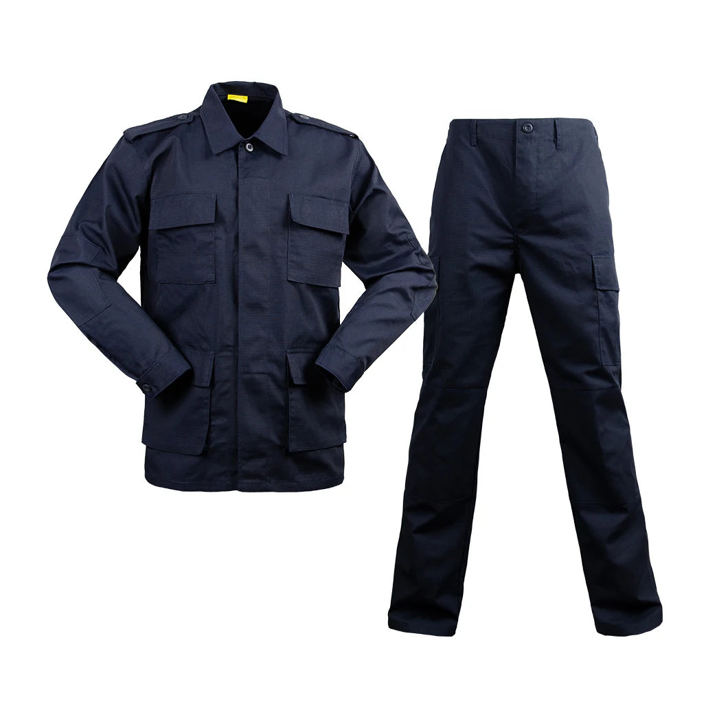 Unisex Tactical BDU Formal Breathable Woven Ripstop Security Guard Patrol Uniform Set OEM Dark Blue Needle Detection Windproof