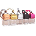 Custom 10ml Mini Hollow Square Glass Car Perfume Bottle Featuring Pendant Pump Aluminum Screw Cap Frost Surface Rubber Stopper