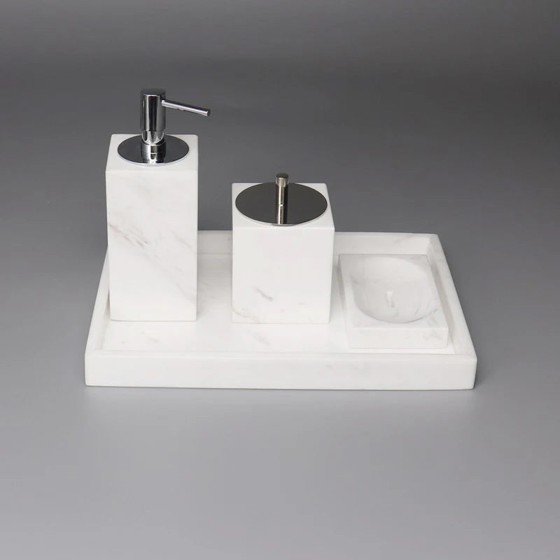 Nordic Style Marble Stone Washroom Accessories Hotel 4 Piece Marble Bathroom Accessories Set