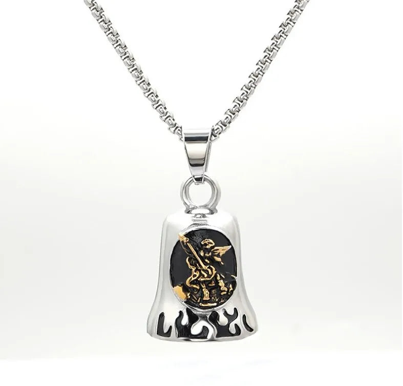Vintage Stainless Steel Archangel St. Michael Sigil Protect Bell Pendant Necklace Keychain Amulet Jewelry for Men
