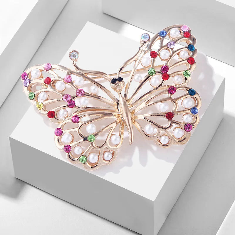 2025 Korean Version Fashion Pearl Brooch Cute Insect Rhinestone Brooch Versatile Butterfly Brooch Pin for Women