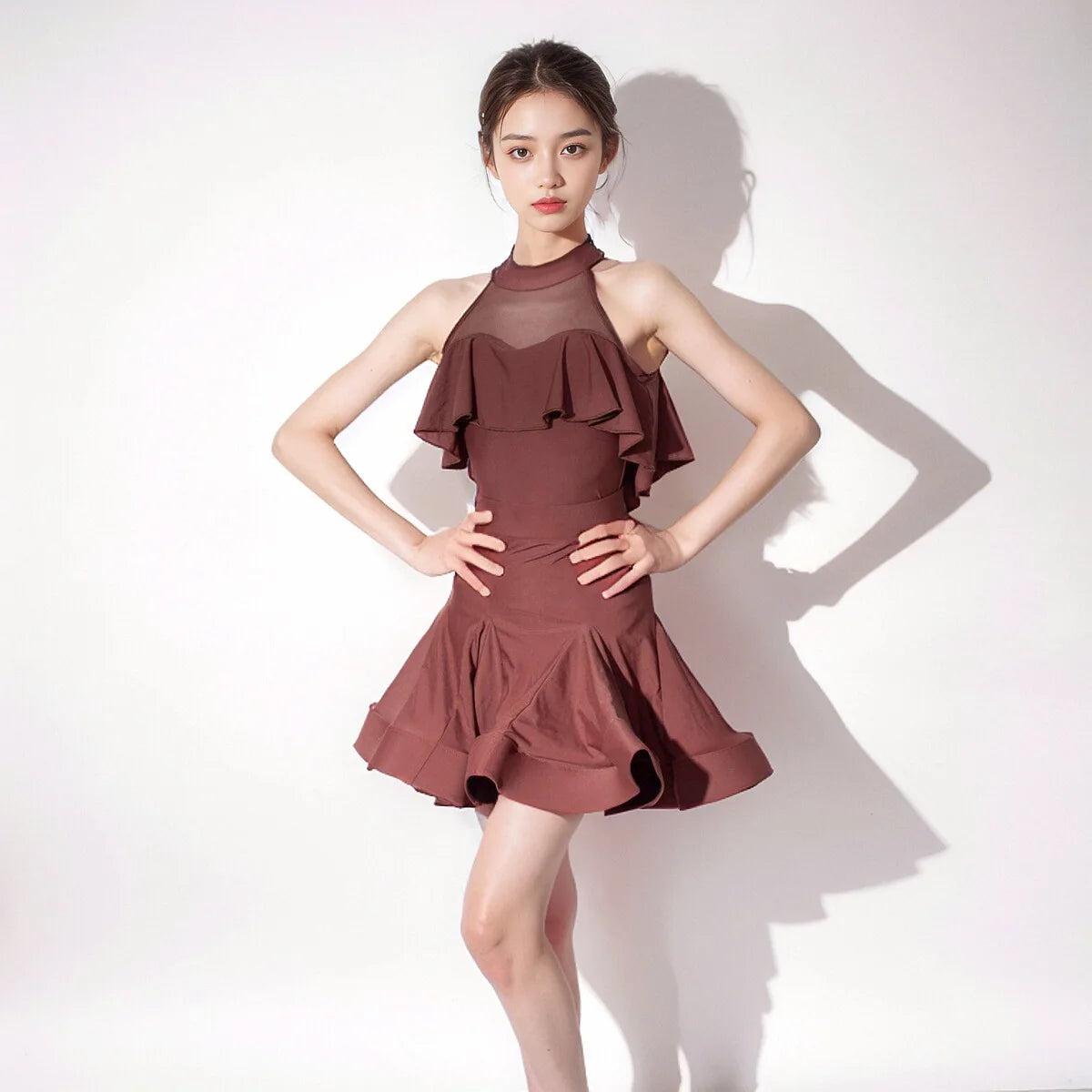 Children Profession Latin Dance Dress Coffee Color Backless Skirt Suit Practice Sleeveless Stage Performance Hot Sale