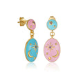 Sterling Silver 925 Gold Plated CZ Enamel Star Moon and Oval Dripping Oil Charm Stud Earrings Colorful Asymmetric for Gift