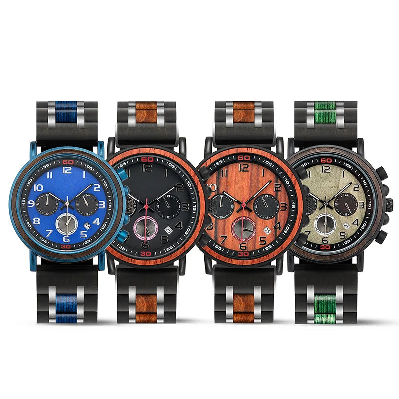Dropshipping Customized Logo Top Brand Luxury Chronograph Quartz Watches for Man New Metal and Wooden Watch Men
