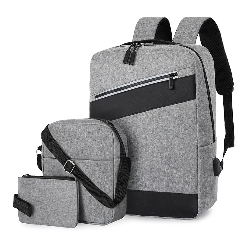 Stylish 3-Piece Backpack Set for Business Student Large-Capacity Patchwork Laptop Bag Polyester Custom Logo