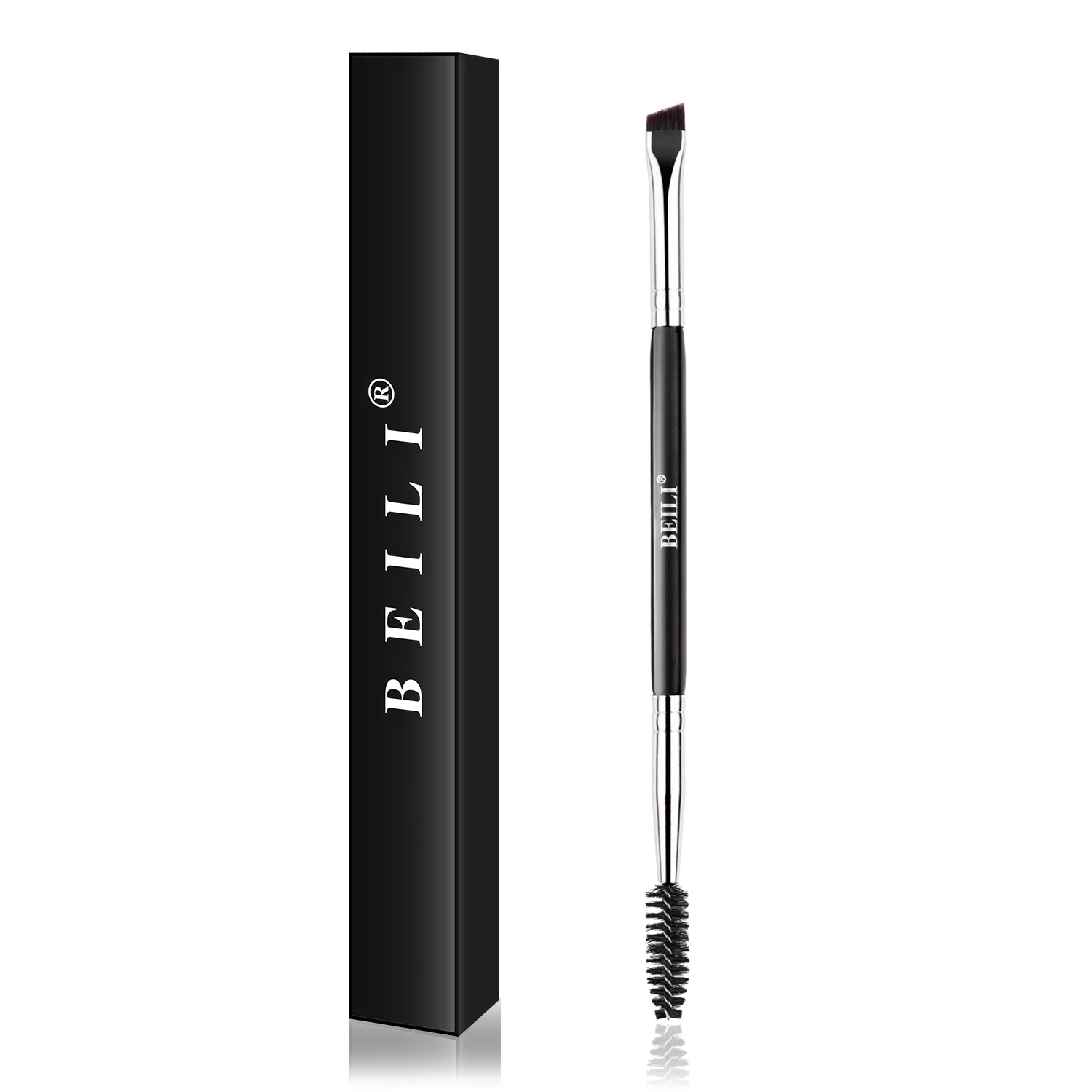 Double-Headed Angled Eyebrow Brushes Wood Handle Cosmetic Makeup Brushes with Nylon Synthetic Hair for Face & Eyebrow Pencil
