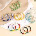 Women's 6cm Stainless Steel Geometric Trendy Boho Large Hoop Earrings with Colorful Miyuki Seed Beads by Lanshang