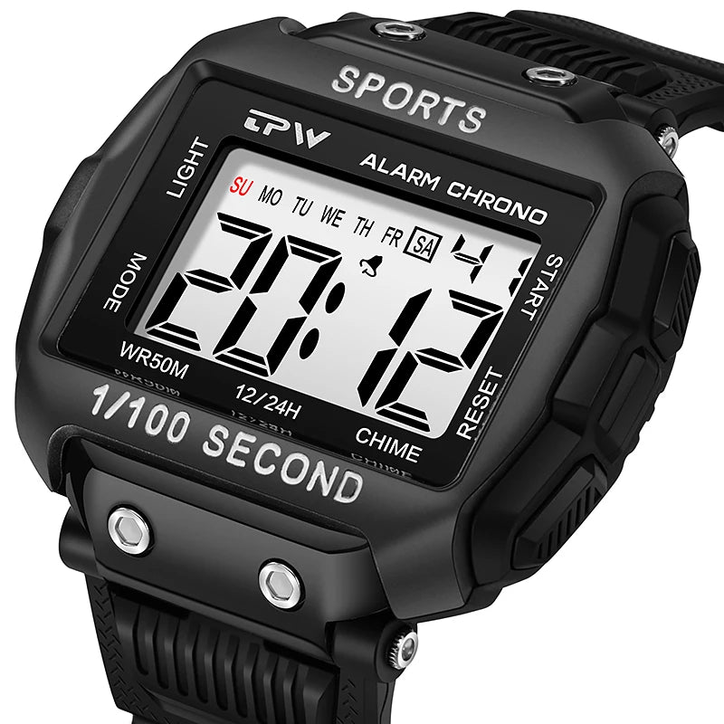 Men's Trend Design Sports Waterproof Digital Watch Cheap Luxury Square Case with Luminous & Alarm Features Relojes Digitales