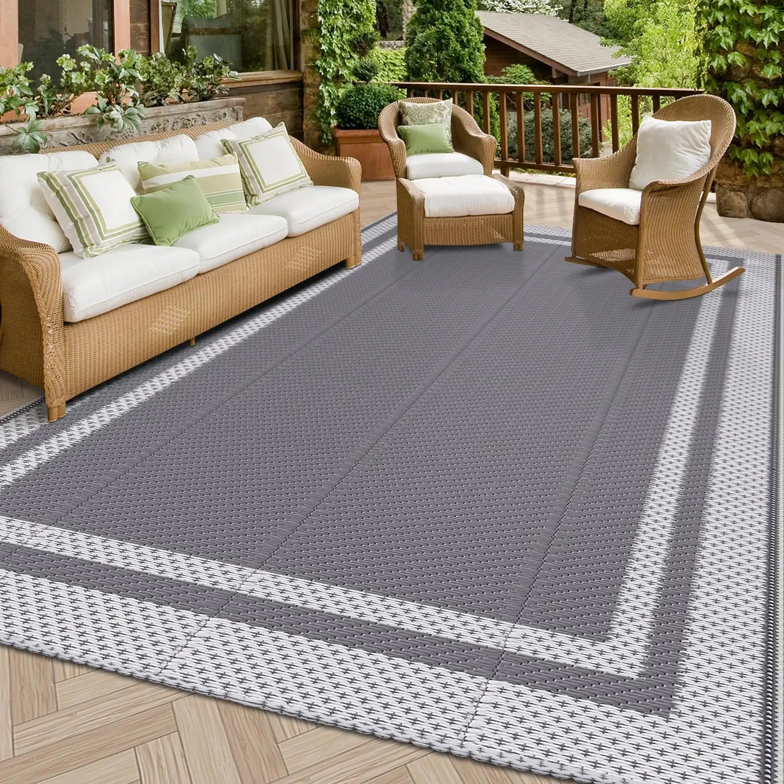 HOT SALE Polypropylene Classic Outdoor Waterproof Reversible Washable Foldable Medium Pile Camping Rug Home Patio RVs Decks