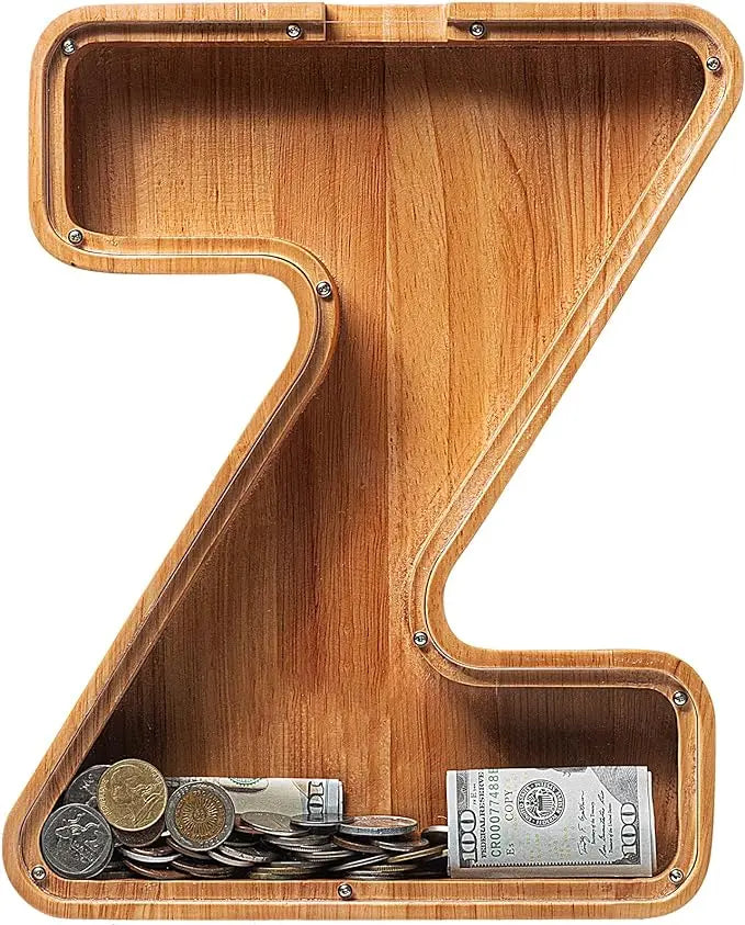 Wholesale High Quality Large Wooden Piggy Bank with Alphabet Letters Modern Design Portable No Lock Varnish Finish for Adults