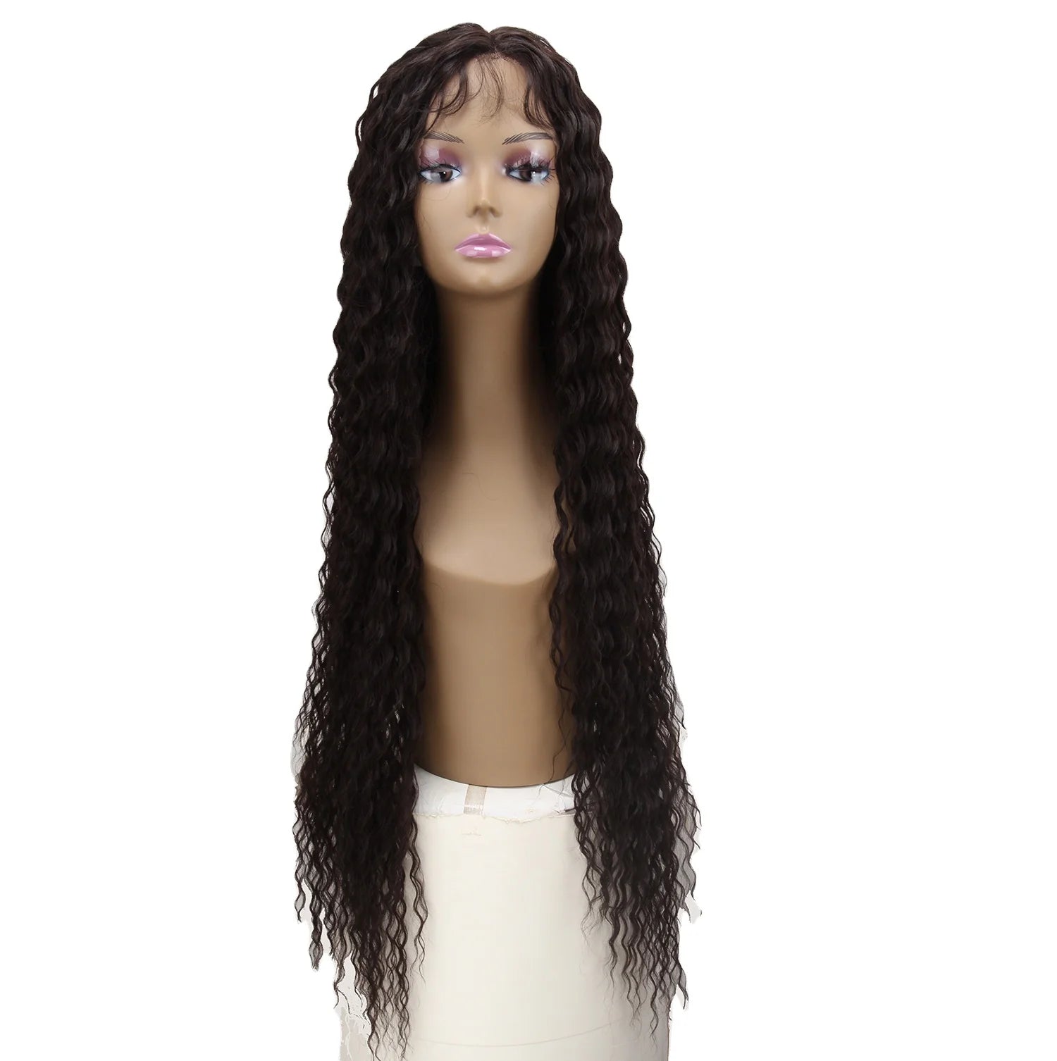 Sleek Wholesale Hot Selling Heat Resistant Fiber Middle Part Long Water Wave Swiss Lace Frontal Wig Synthetic Hair Wig for Women