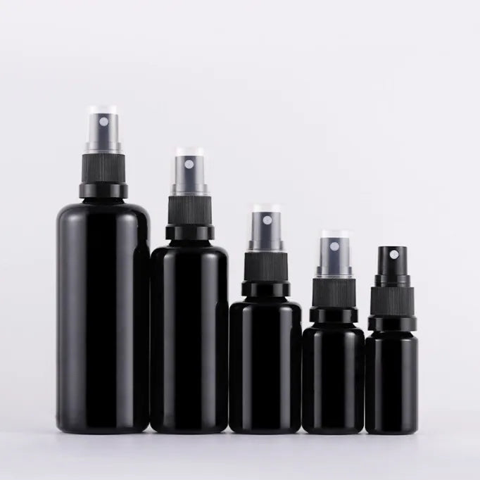 Luxury EUR Round Shoulder Black Spray Bottle 10ml 15ml 30ml 50ml 100ml 200ml Empty Black Glass Spray Glass Bottle for Hair Oil