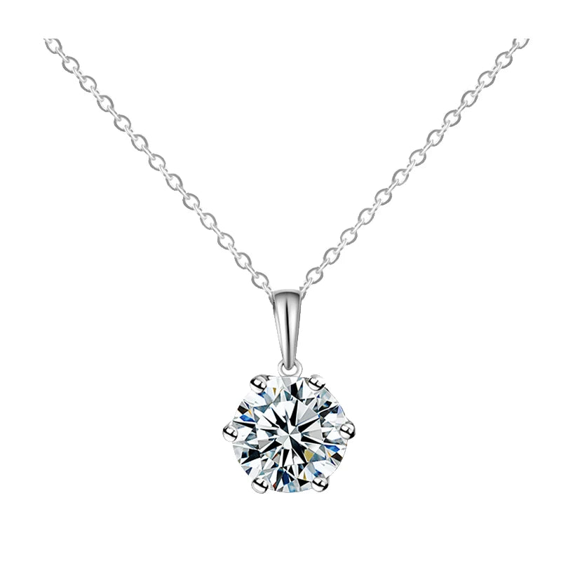 Classical 1ct Round Cut Moissanite 6 Prong Sterling Silver Fashion Jewelry 925 Pendent Necklace for Women