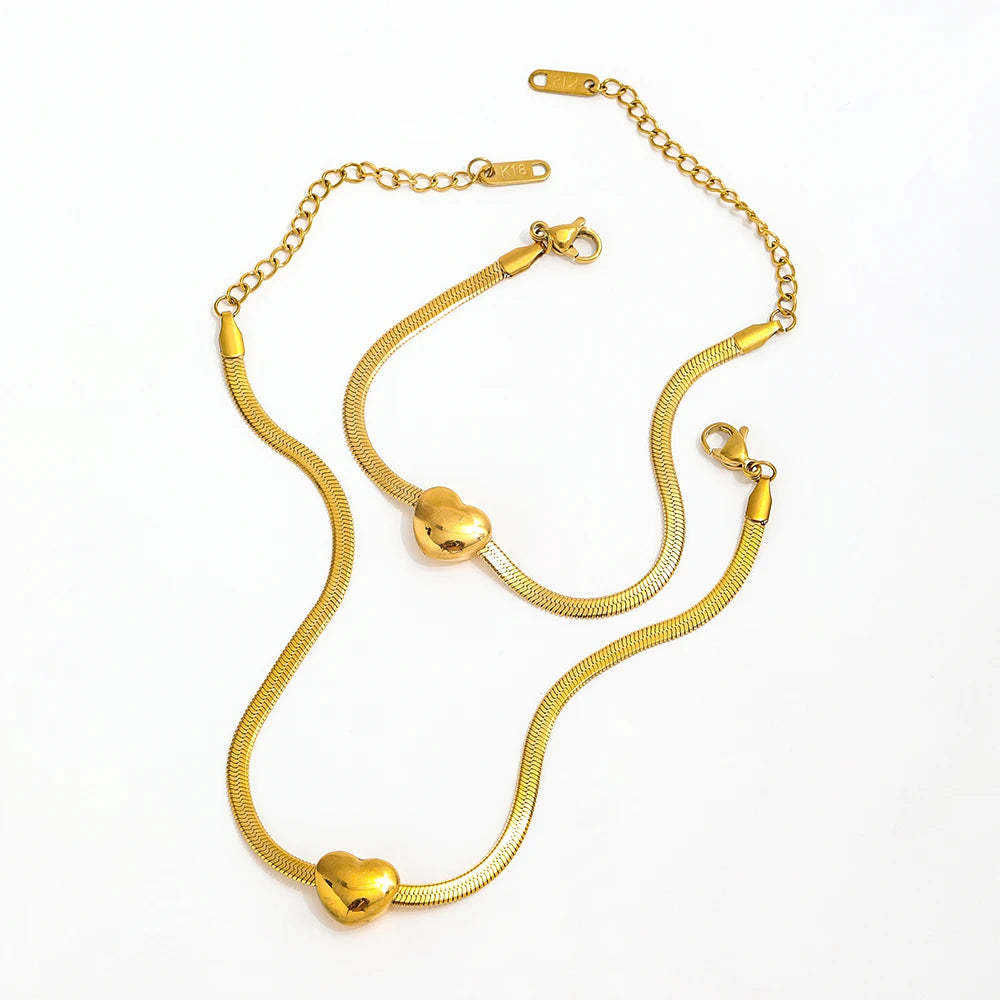 High End PVD Gold Plated Stainless Steel Snake Chain Dainty Mobile Heart Bracelet Anklet for Women Wholesale Jewelry 6mm