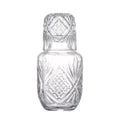 17 oz Crystal Glass Bedside Night Carafe Pitcher & 5 oz Water Tumbler Set Nightstand & Car Cup Holder Companion