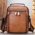 Marrant Vintage Men Genuine Leather Handbag with Zipper Pockets Leather Shoulder Crossbody Bags Leather Messenger Bag for Men
