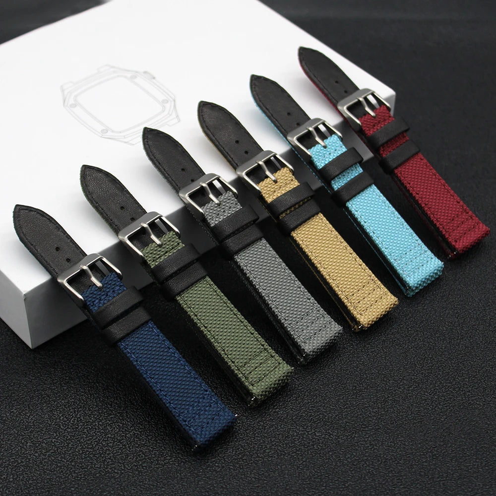 High End 20mm Universal Watch Band Strap Canvas Nylon Full Grain Leather Watch Strap with Quick Release Spring bar Pin