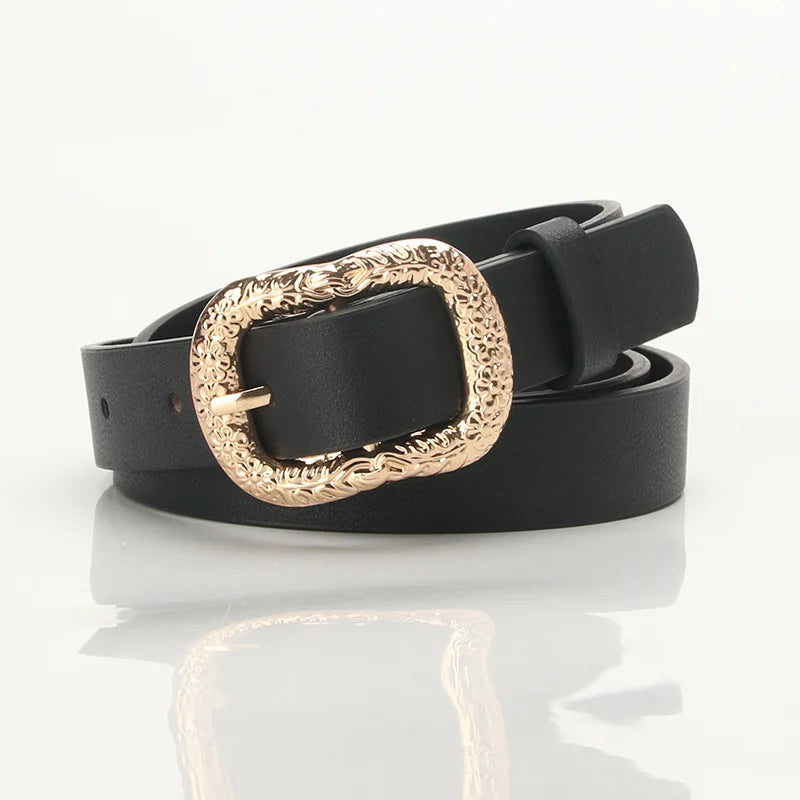 Women PU Leather Skinny Belt for Dress Adjustable Thin Waist Belt for Lady