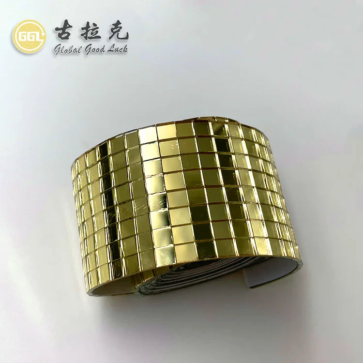 Self Adhesive Gold Glass Mosaic Tiles Sticker Parquet Graphic Design for Modern Living Room Craft Square Interior Wall Decor