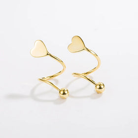 CLBX Women's S925 Sterling Silver Love Earstuds Smooth Face Star Heart Shaped Wind Earrings Composed Silicone Wood Leather Metal