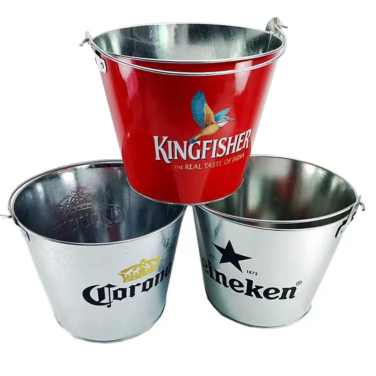 In Stock 5 Liter Zinc Iron Ice Beer Bucket Four-color Printing Bar KTV Ice Bucket Metal Zinc Iron Tin Bucket