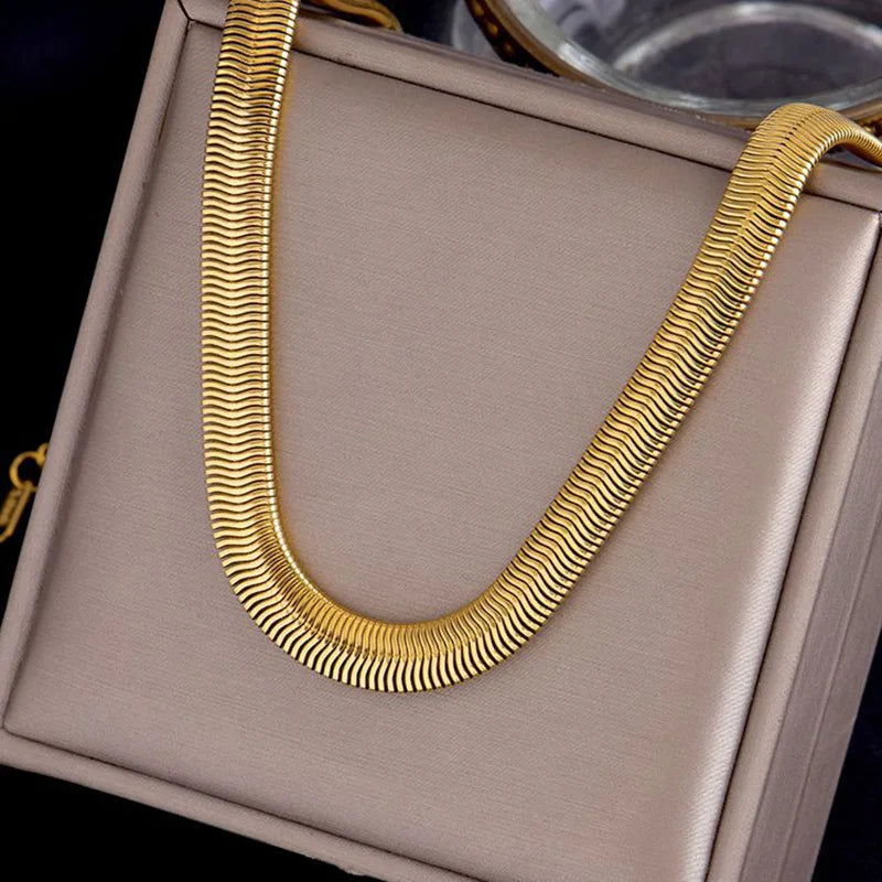 Punk Non Tarnish 18k Gold Plated Stainless Steel Thick Snake Chain Necklaces for Women
