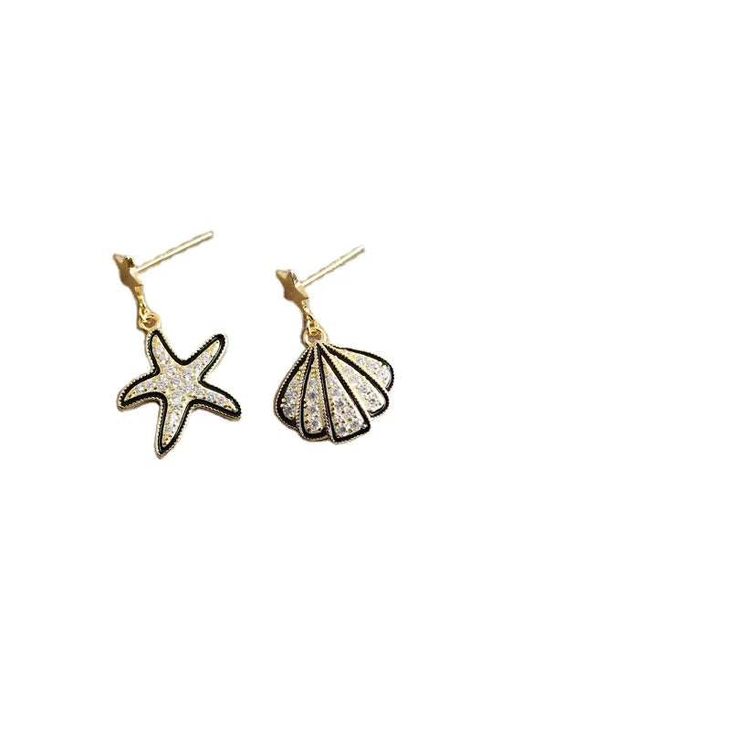 Rainbowking Luxury 925 Sterling Silver Earrings Golden Diamond Exaggerated Shell Zirconia Gold Plated Fashion Drop Jewelry