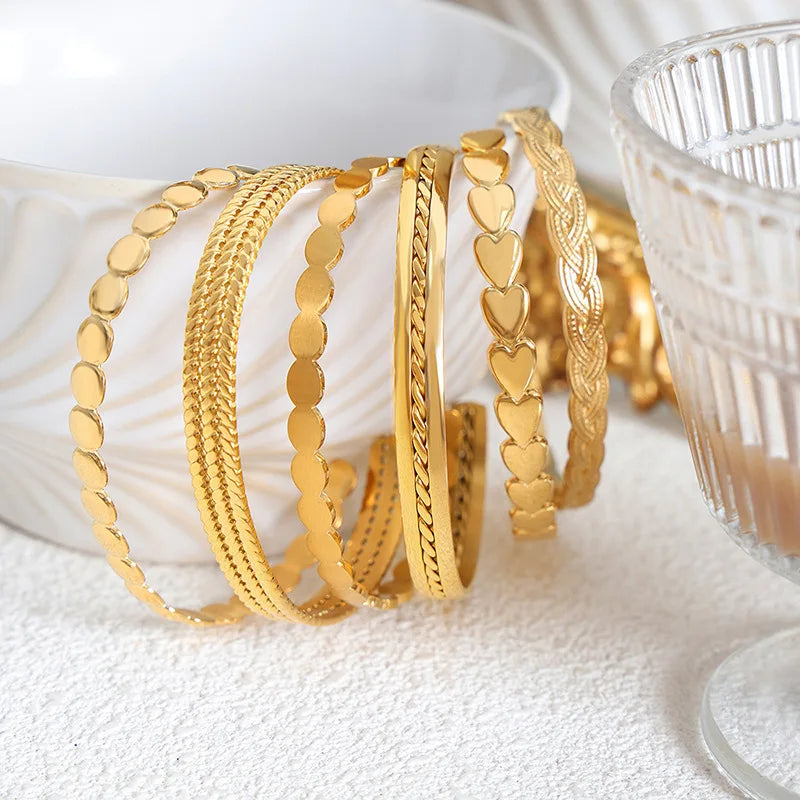 Trendy Adjustable Open 18k Gold Plated Cuff Bangle Sets Tarnish Free Stainless Steel Fashion Jewelry Bracelets & Bangles Girl
