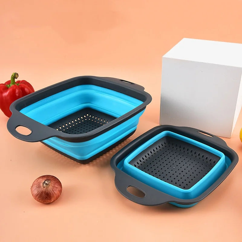 Kitchen Silicone Foldable Drain Basket Collapsible Strainer and Colander Set for Efficient Kitchen Straining & Drainage