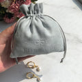 Custom Gray Suede Jewelry Pouch with Logo for Storing and Organizing Your Valuable Pieces