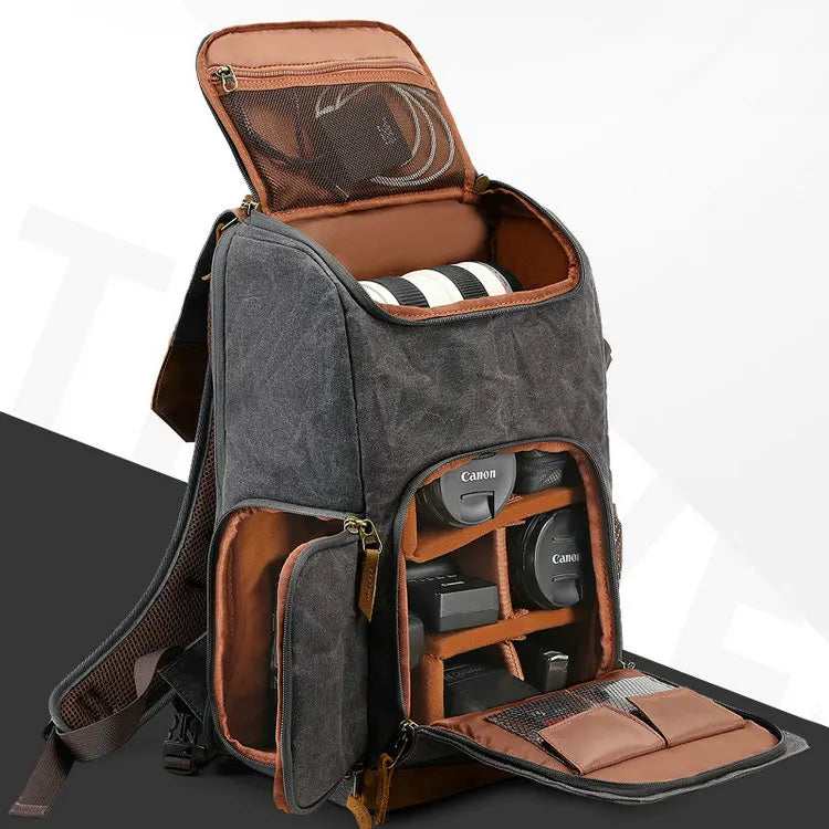 Custom Waxed Canvas Leather  Travel Waterproof  Messenger Backpack Laptop Dslr Camera & Video Bags for Photography Mem Women