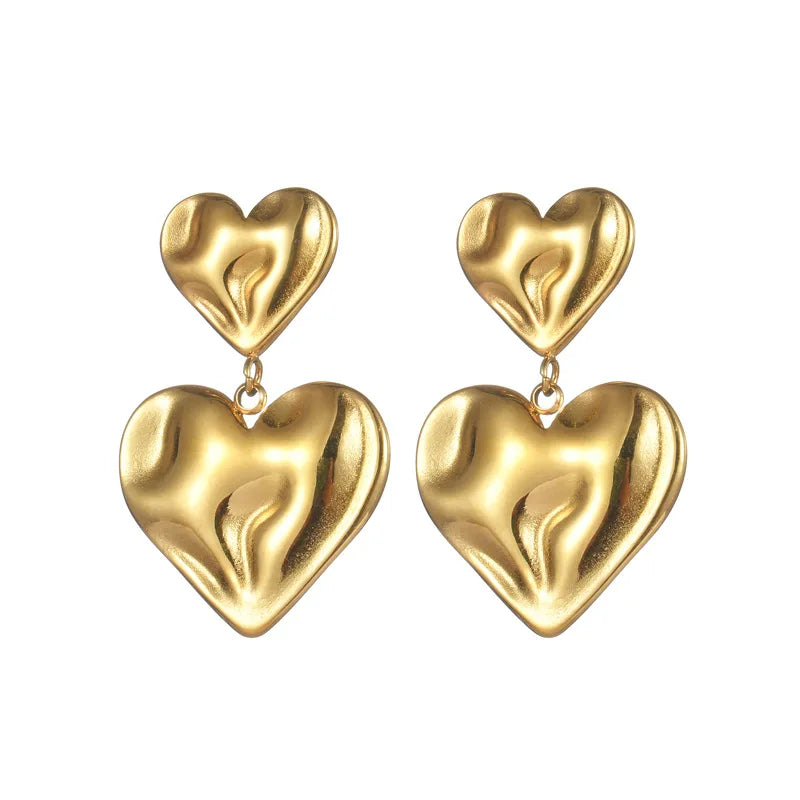 Fashion Waterproof Irregular Double Layer Heart Shaped Huggie Earrings Stainless Steel 18K Gold Plated Trendy Women's