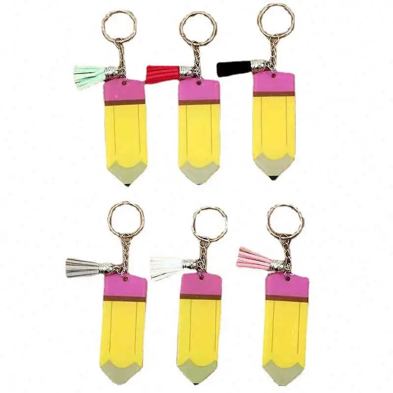Teachers Day Graduation Gift Acrylic Tassel Acrylic Plastic Pencil Keychain Personalized Blank Acrylic Printing Pencil Key Chain