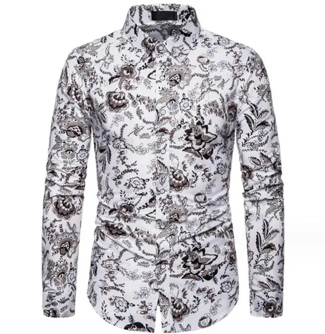Fashion Social Men's Shirt Button Down Shirt Casual Printed Long Sleeve Blouse Tops Men's Party Wear