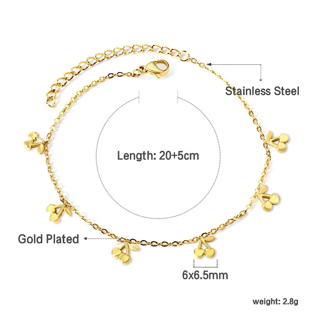 Ason Jewelry Stainless Steel Popular Fruit Muti Cherry 18k Gold Plated Anklet for Birthday