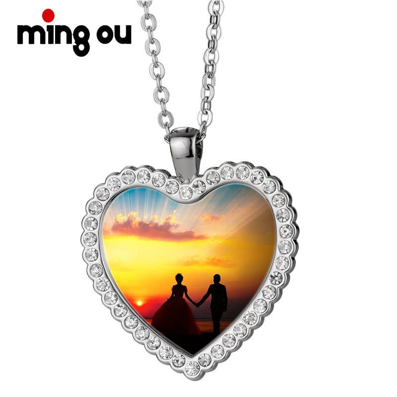 Metal Crafts Gift Necklace Sublimation Jewelry Blank Sublimation Heart Shaped Diamond Necklace in Stock Shipping
