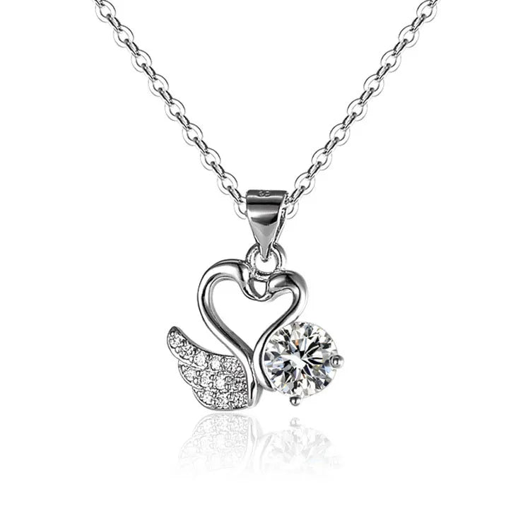 OAHLAN Fashion Jewelry 1.0ct Round Cut VVS1 Swan and Heart Pendant 925 Sterling Silver Moissanite Necklaces for Women Gift