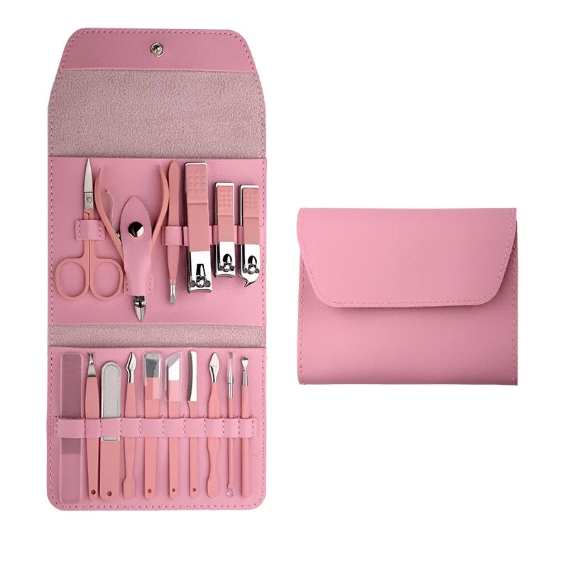 16pcs Matcha Green Tea Inspired Nail Clipper Set Manicure Pedicure Kit in Pink Yellow Blue Colors Stainless Steel M069